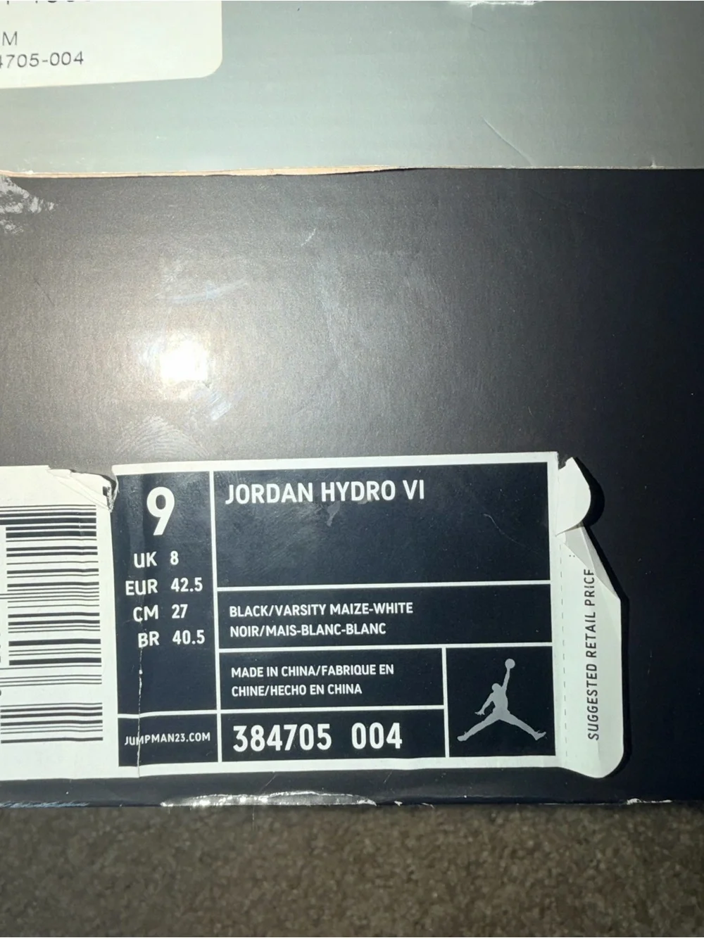 Nike Air Jordan Hydro VI 6 Slides Black White Varsity Maize Yellow Men’s Size 9